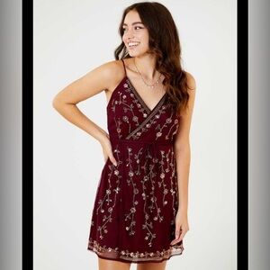 Altar’d State Burgundy Beaded Formal Short Dress